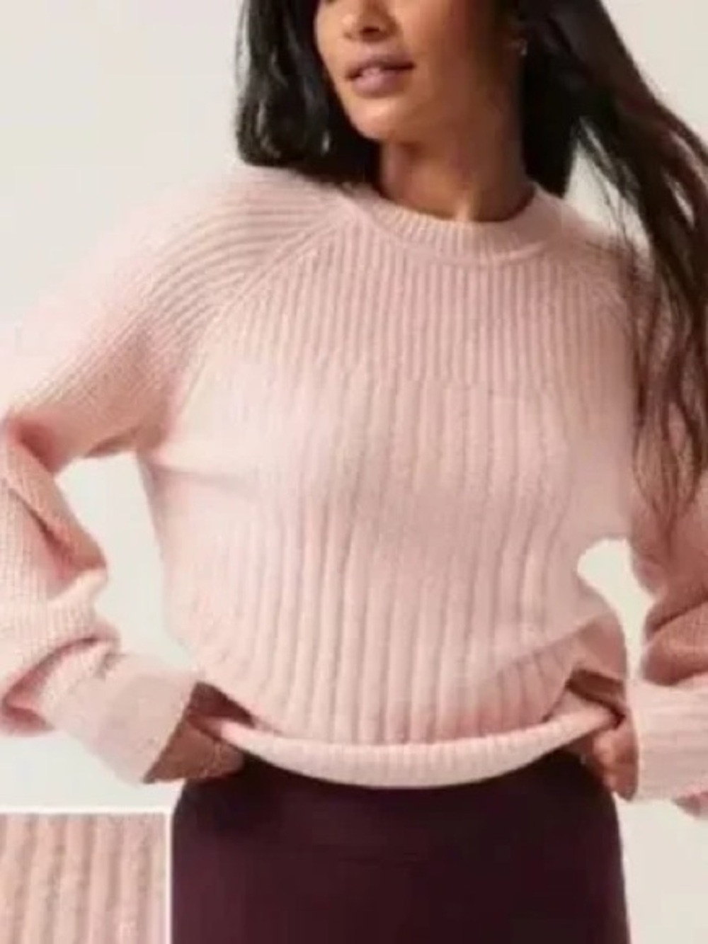 Athleta Pink Ribbed Raglan Crewneck Pullover Sweater Size M